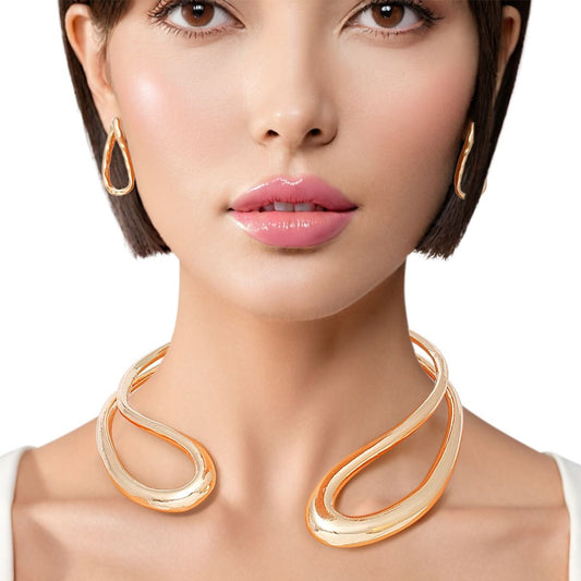 Choker Rigid Looped Gold Metal Hinge Collar