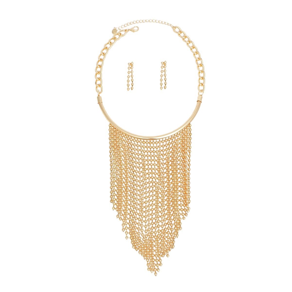 Bib Gold Ball Chain Fringe Necklace for Women