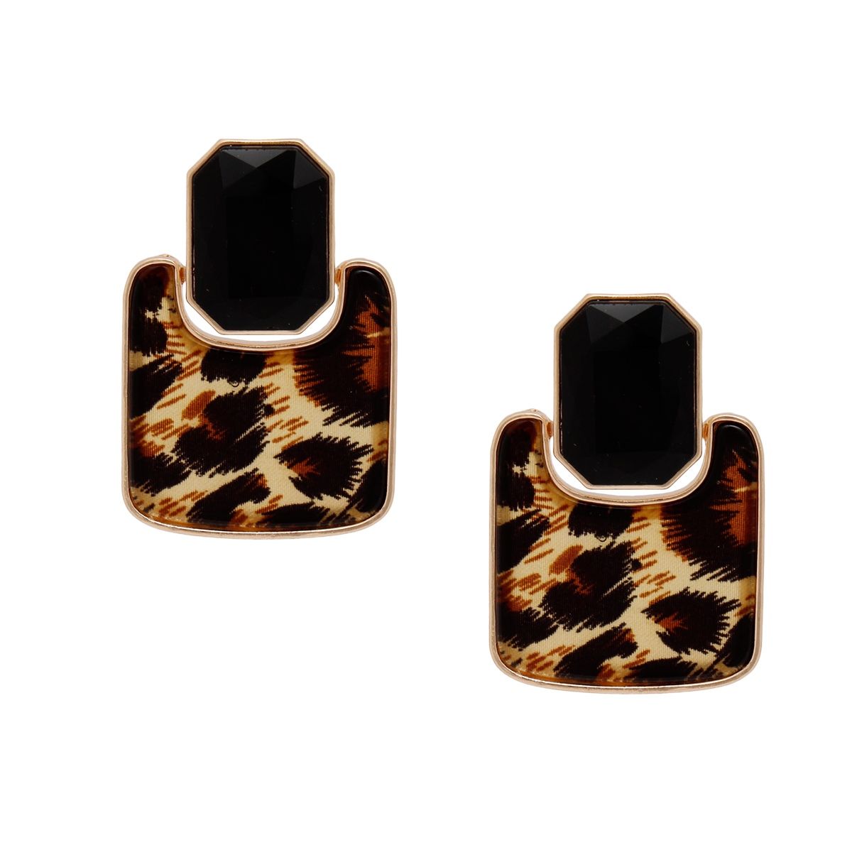Drop Retro Glam Black Crystal Leopard Earrings