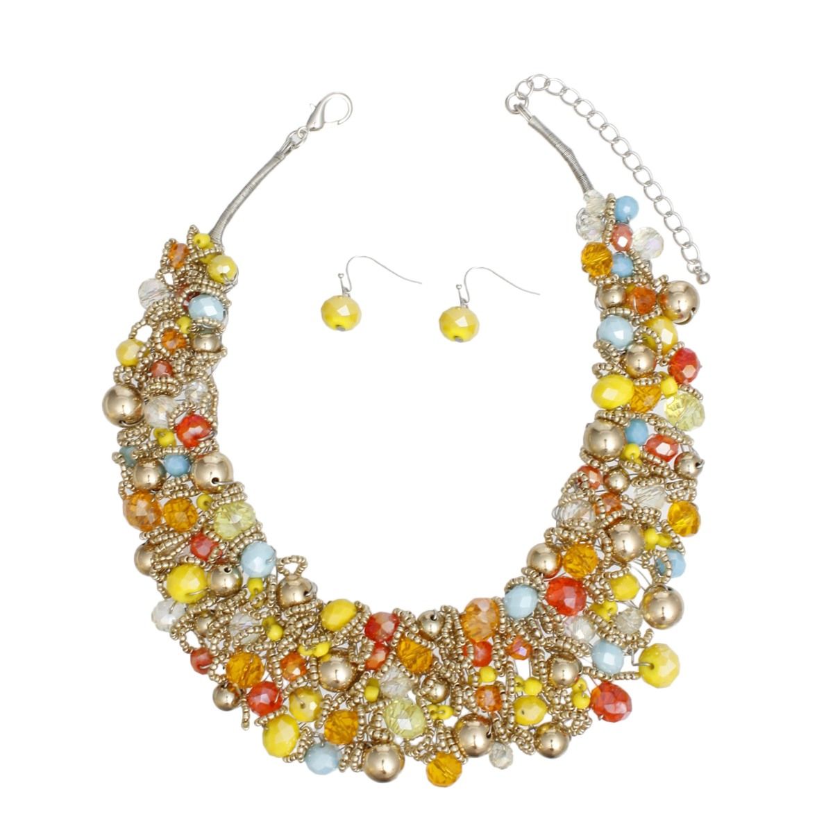 Bib Yellow Multi Artistic Glass Copper Choker Set