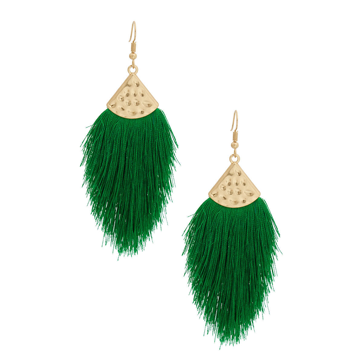 Green Silk Tassel Fish Hook Earrings
