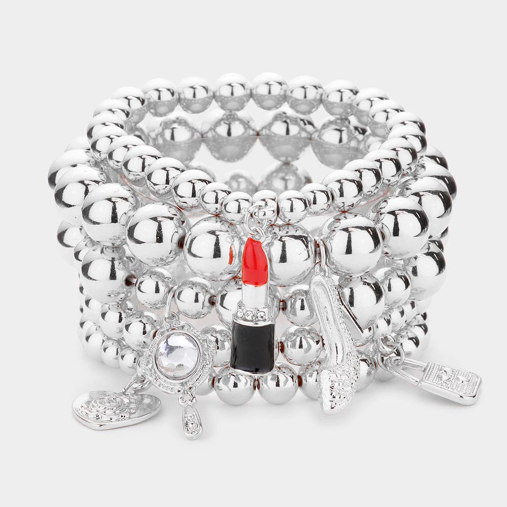 FLOWER HEART HAND MIRROR LIPSTICK STILETTO HILL TOTE BAG CHARM BEADED STRETCH BRACELETS