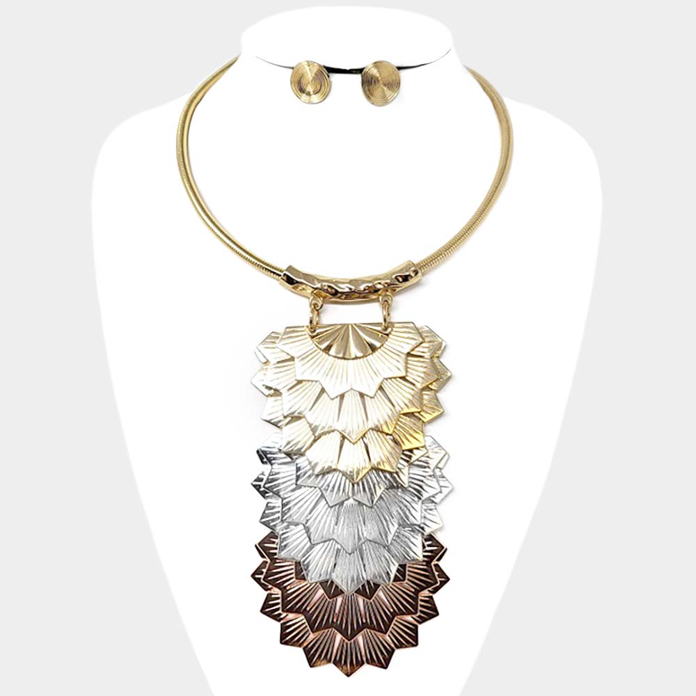 GOLD METAL ART DECO DROP NECKLACE