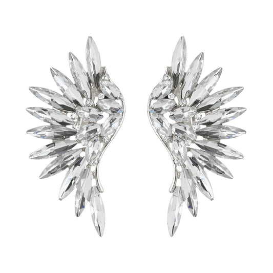 Silver and Rhinestone Wing Design Clip On Earrings