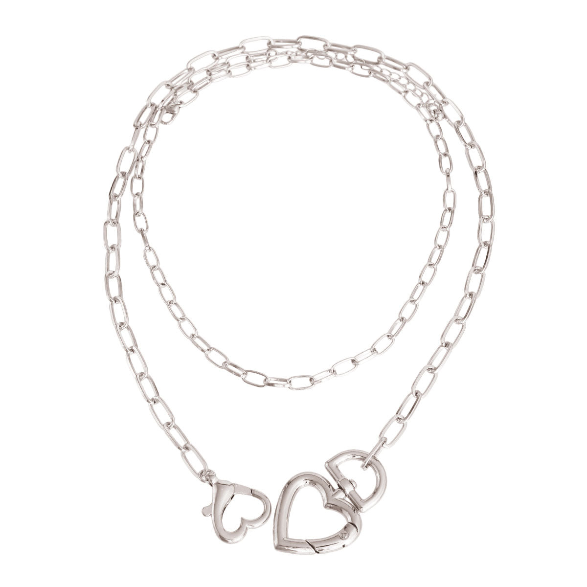 Silver Heart Carabiner Layered Chain
