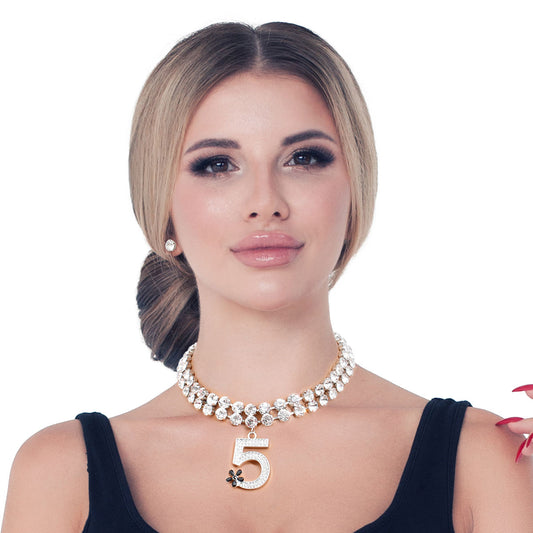 Silver Crystal Designer 5 Choker Set