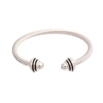 Black Stripe Cable Classic Bangle: Color / Adjustable / Rhodium