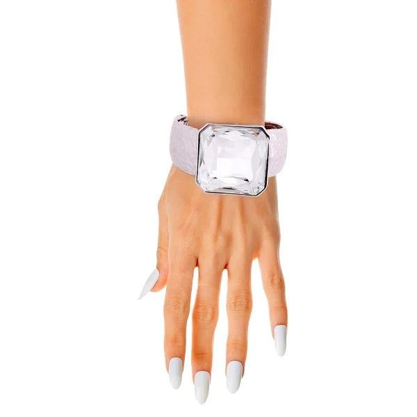 Silver Cushion Cut Crystal Cuff
