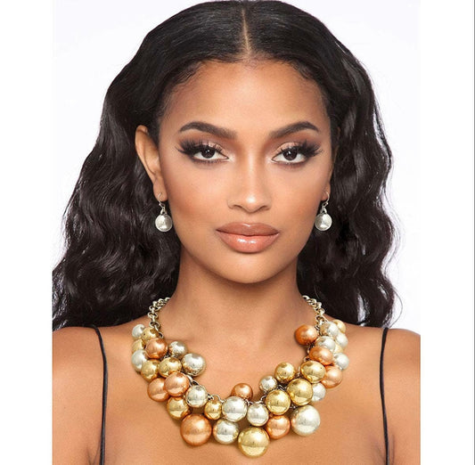 Mixed Metal Ball Bead Cluster Collar