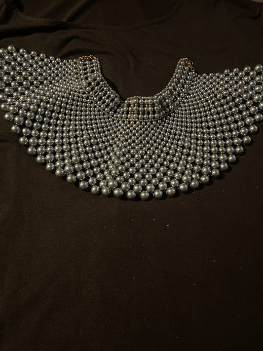 Silver beaded bib