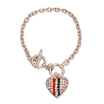 Silver Chain 3D Designer Heart Bracelet: Red / 8 Inches / Rhodium