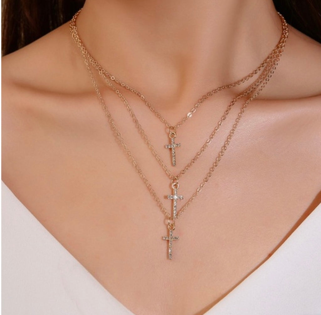 Three layered Cross Necklace