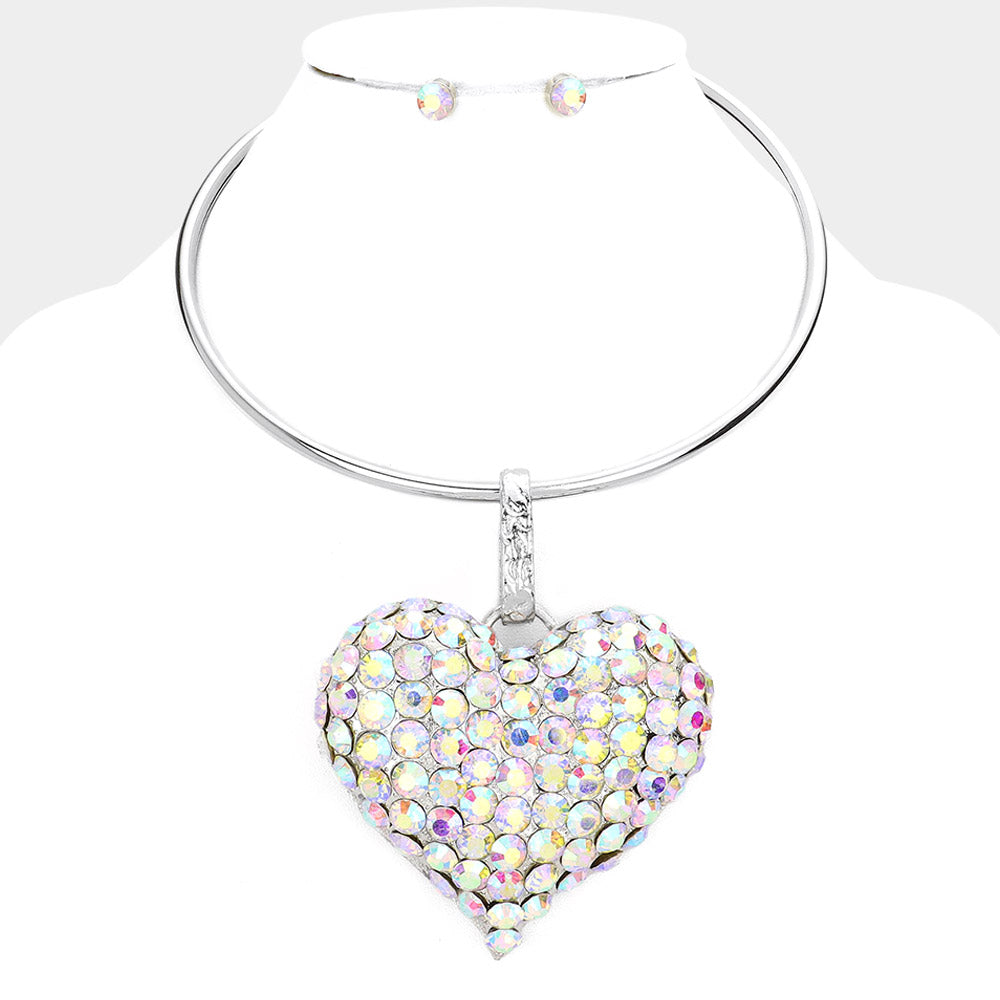 Bubble Stone Heart Cluster Pendant Necklace