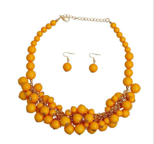 Mustard Ball Cluster Necklace set