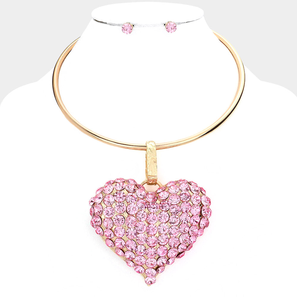 Bubble Stone Heart Cluster Pendant Necklace