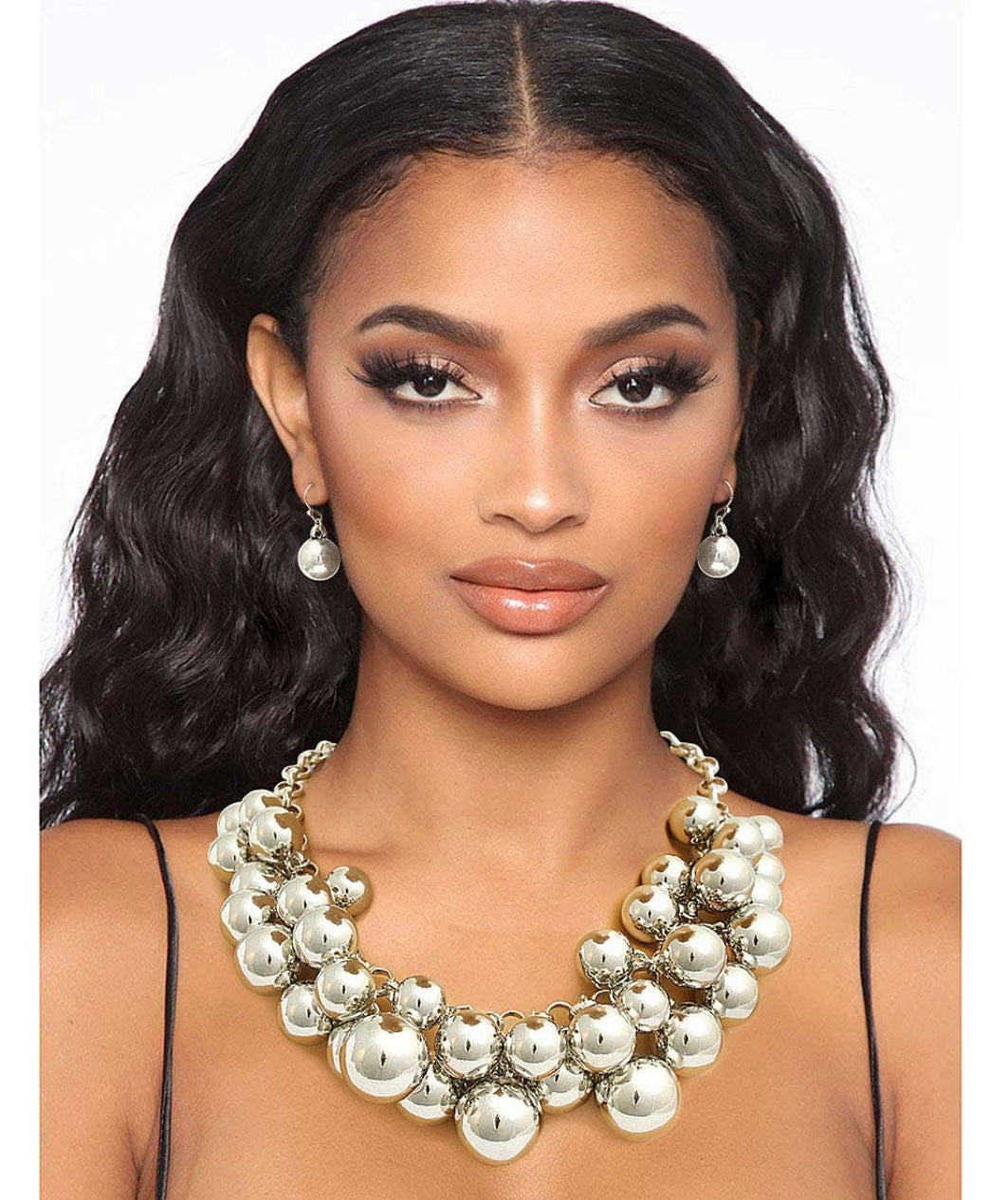 Silver Metal Ball Bead Cluster Collar