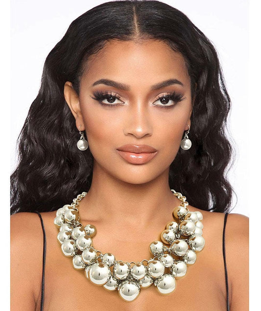 Silver Metal Ball Bead Cluster Collar