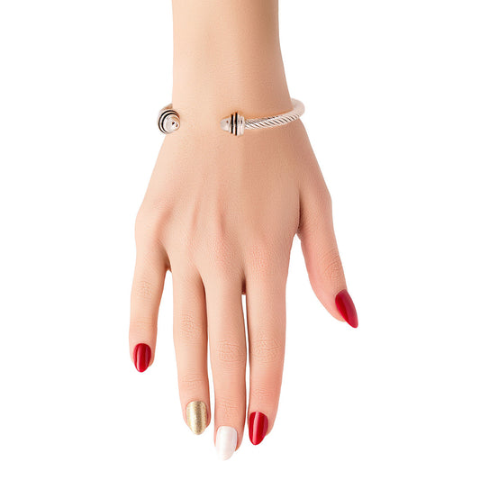 Black Stripe Cable Classic Bangle: Color / Adjustable / Rhodium