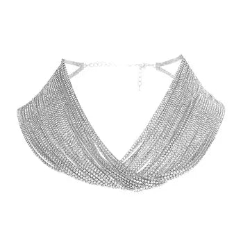 Silver Rhinestone Draped Collar
