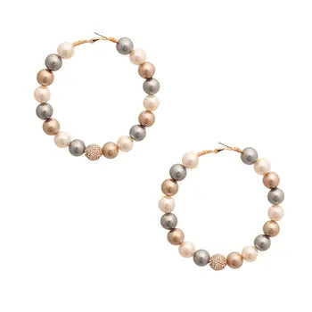 Multi Color Pearl Pave Hoops: Multi Color / 3.25 Inches / Gold