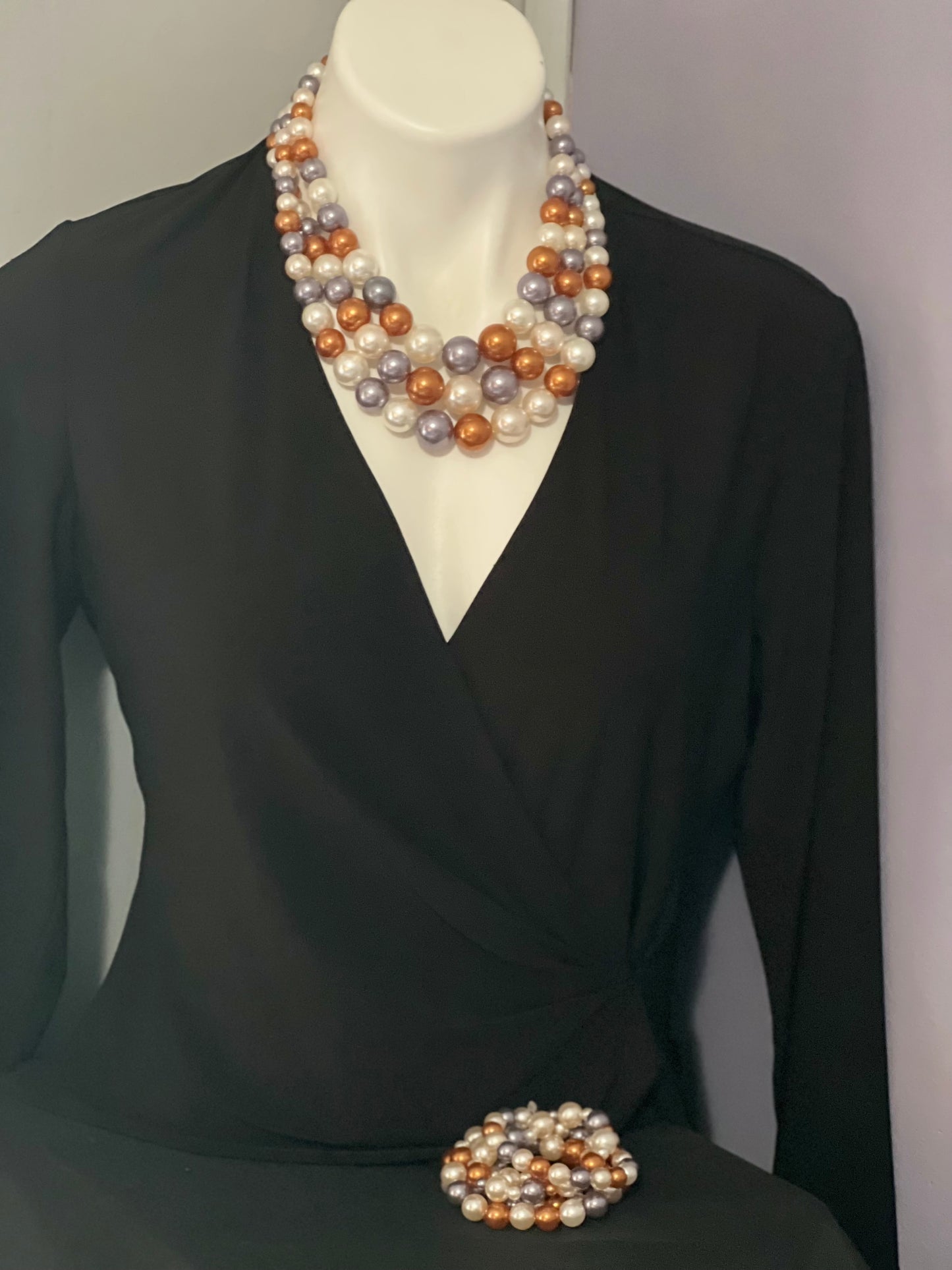 Tri Color Pearl Necklace set