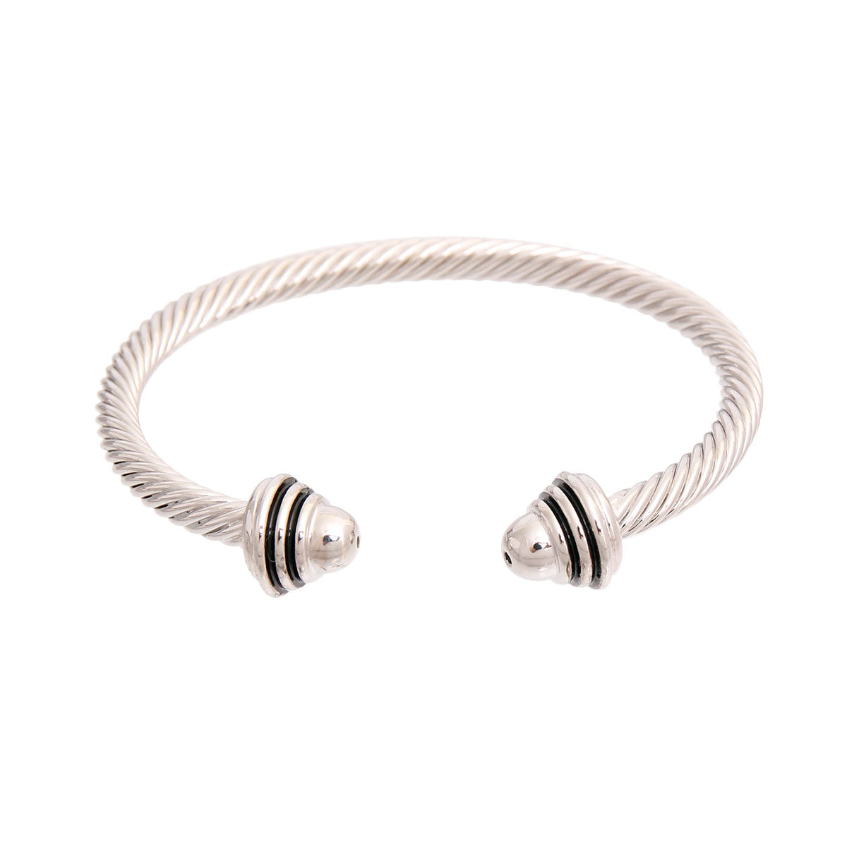 Black Stripe Cable Classic Bangle: Color / Adjustable / Rhodium