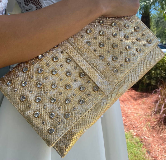 So Studded Snake-Skin clutch
