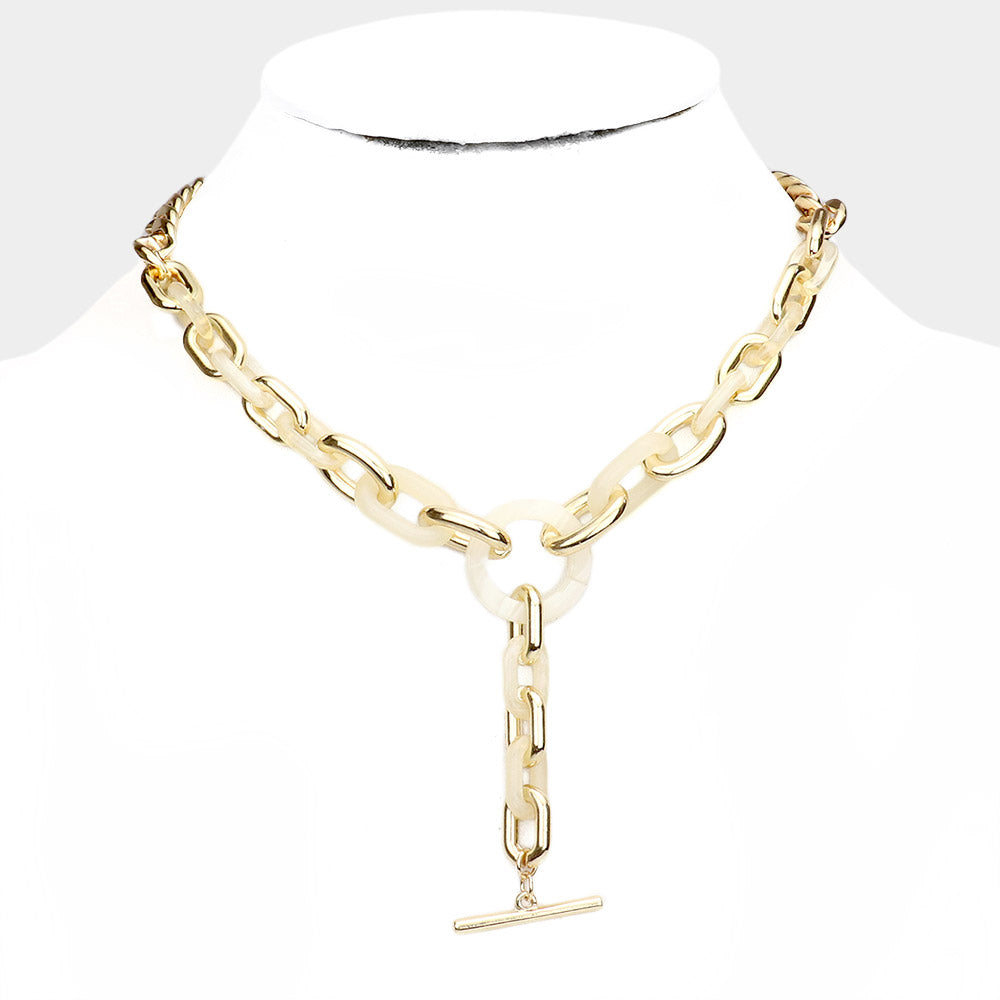 CELLULOID ACETATE METAL OPEN OVAL LINK Y NECKLACE