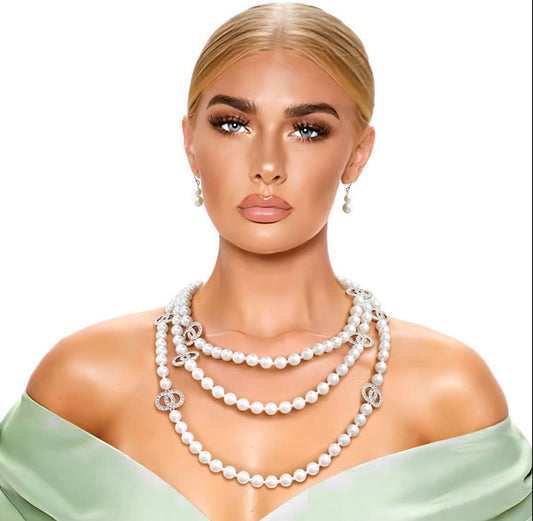 Triple Layer White Pearl Infinity Necklace