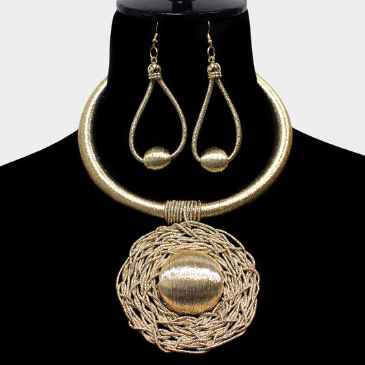 BALL CENTERED BRAIDED CORD NECKLACE