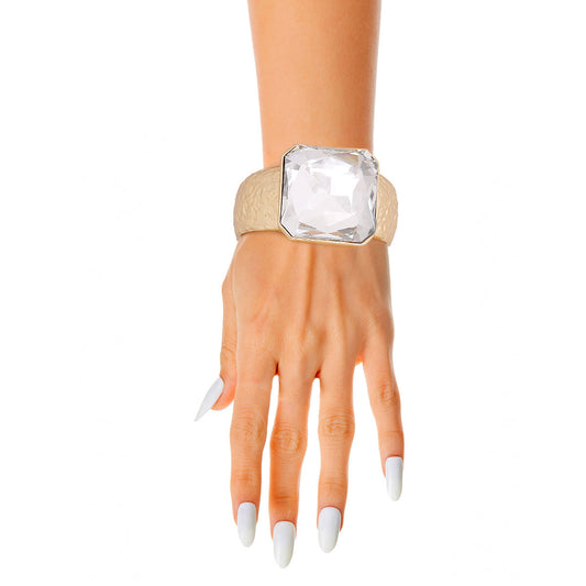 Silver Cushion Cut Crystal Cuff