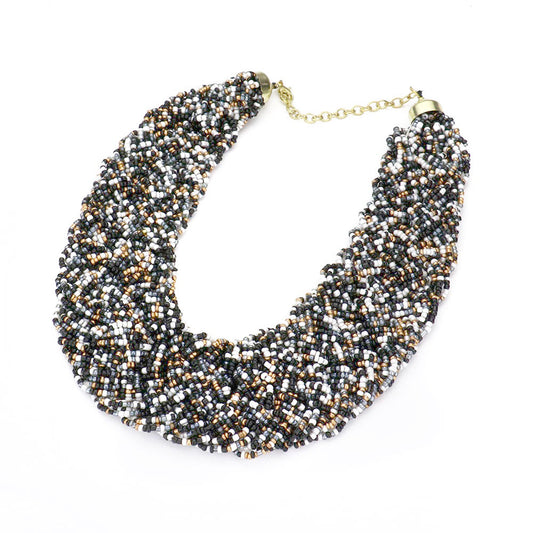 BRAIDED SEED BEADED COLLAR NECKLACE