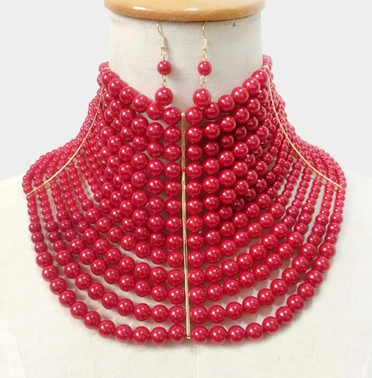 Multi Strand Pearl Collar Choker necklace
