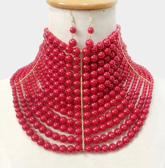 Multi Strand Pearl Collar Choker necklace