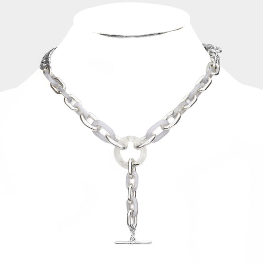 CELLULOID ACETATE METAL OPEN OVAL LINK Y NECKLACE