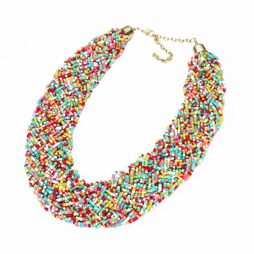 BRAIDED SEED BEADED COLLAR NECKLACE