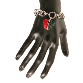 Designer Heart Silver Toggle Bracelet: Color / 8 inches / Rhodium