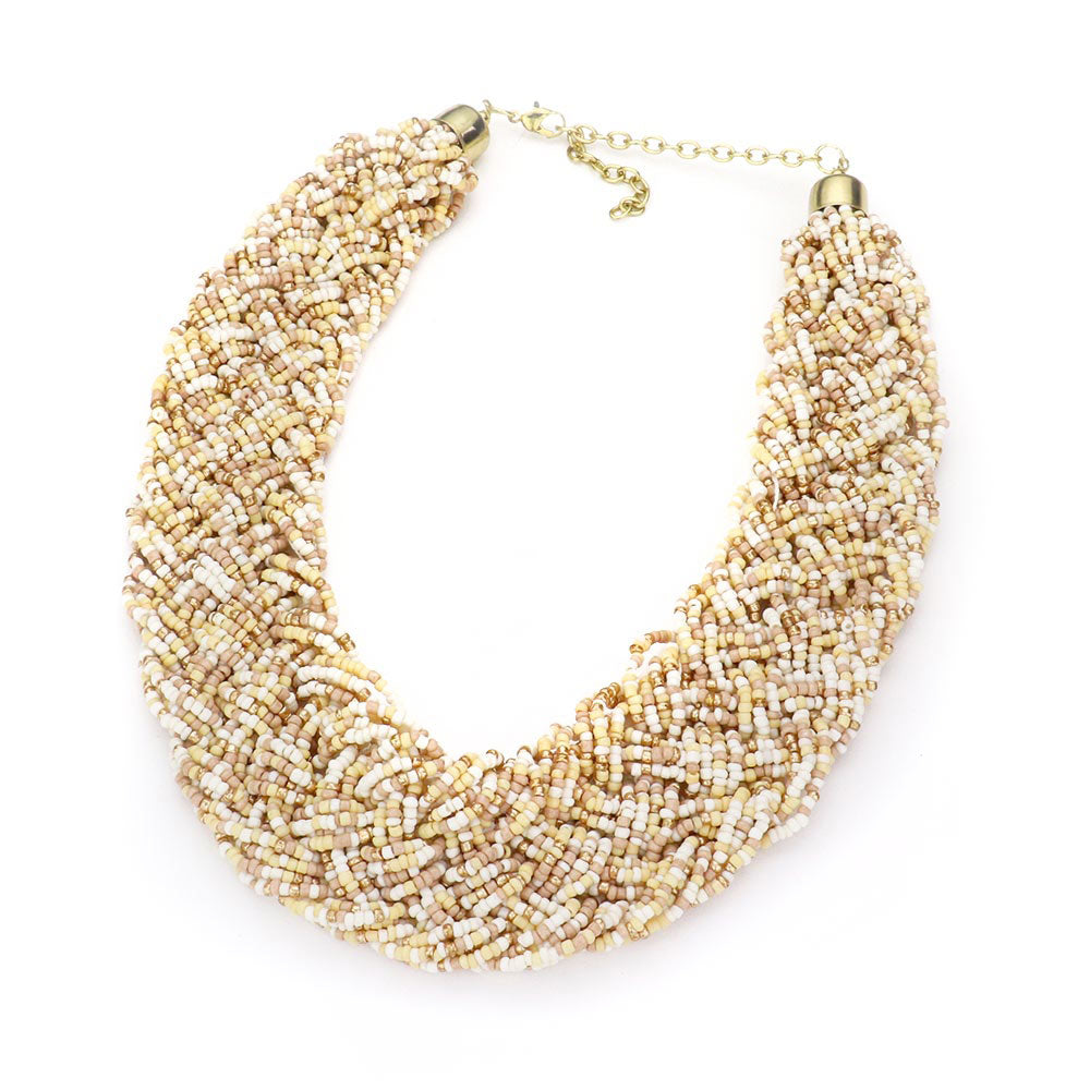 BRAIDED SEED BEADED COLLAR NECKLACE