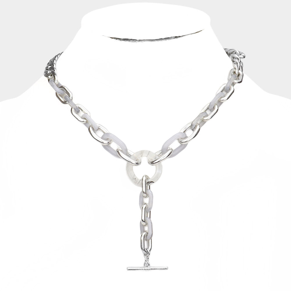 ACETATE METAL OPEN OVAL LINK Y NECKLACE