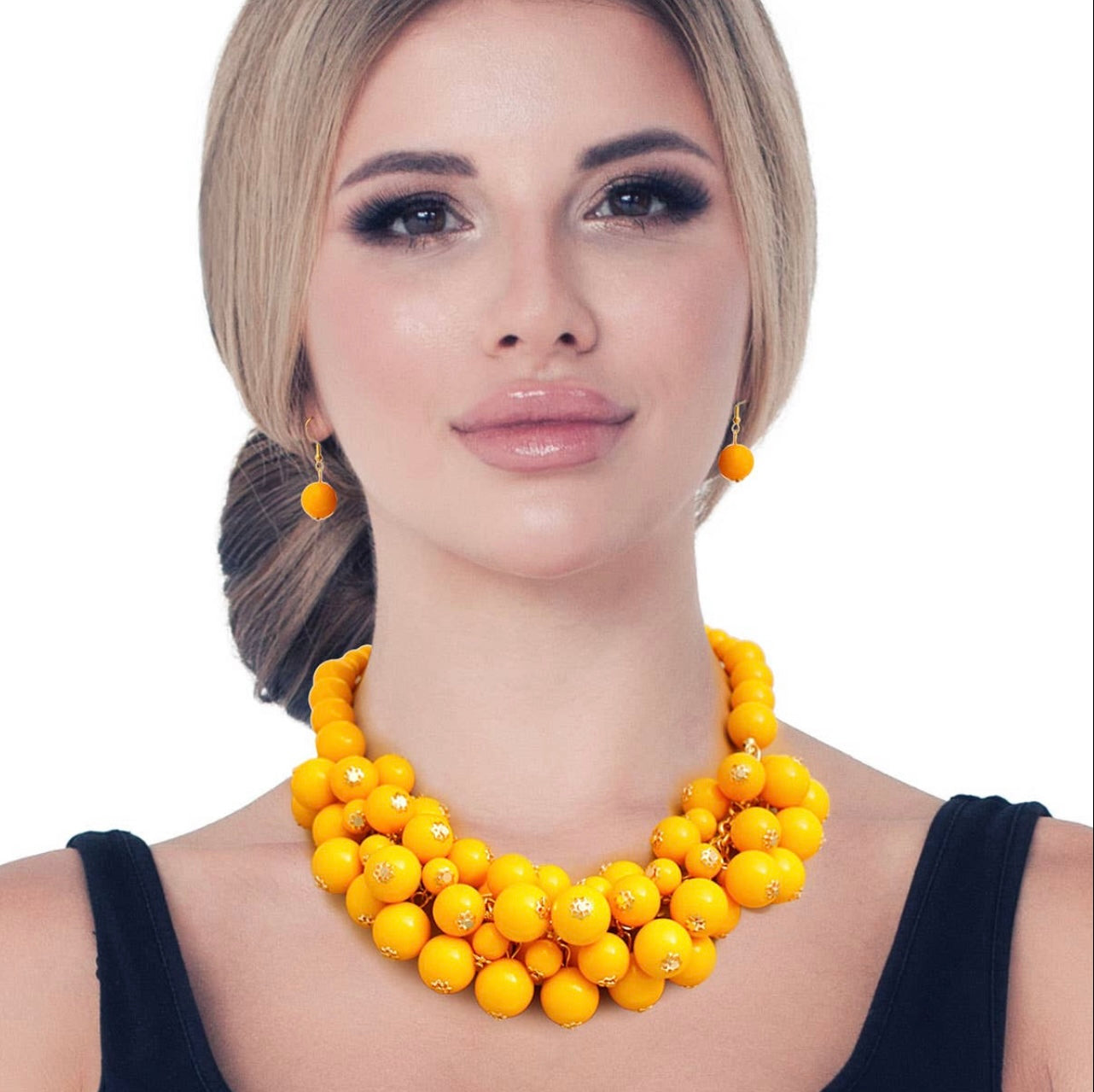 Mustard Ball Cluster Necklace set