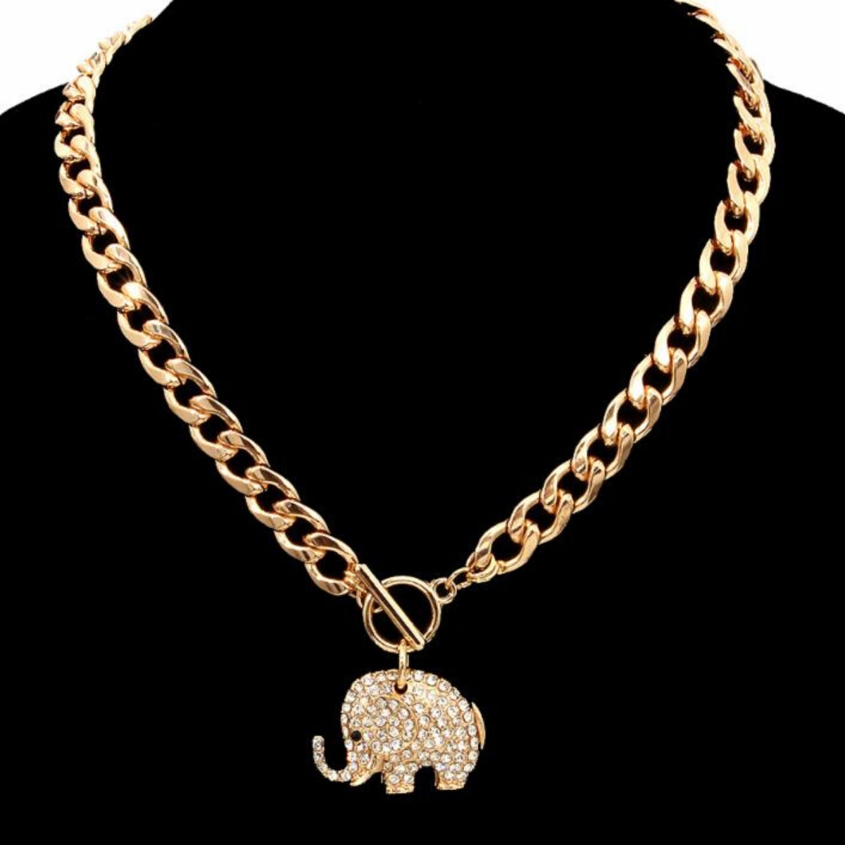 Gold Rhinestone Elephant Toggle