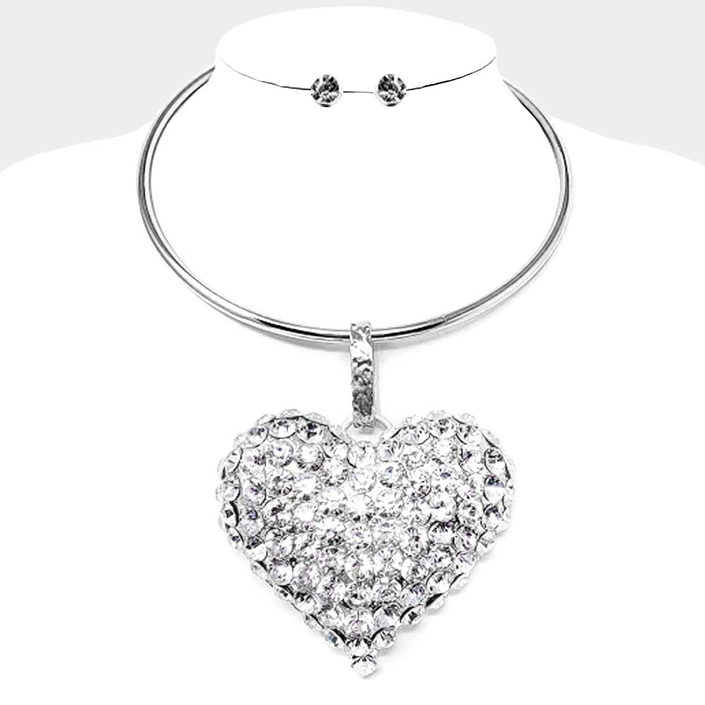 Bubble Stone Heart Cluster Pendant Necklace