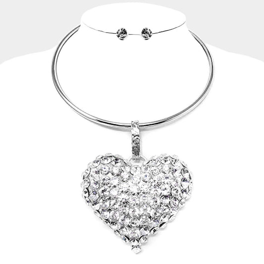 Bubble Stone Heart Cluster Pendant Necklace