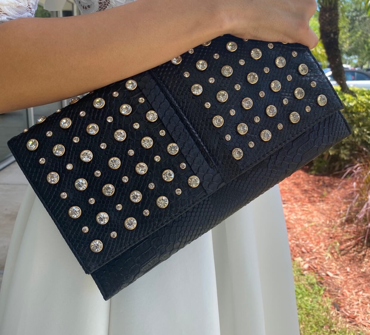 So Studded Snake-Skin clutch
