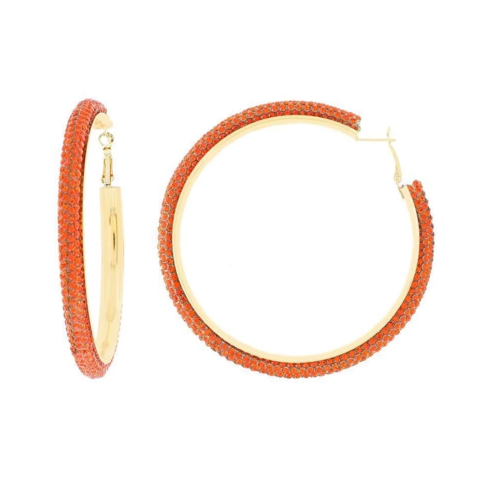 Orange bling hoops