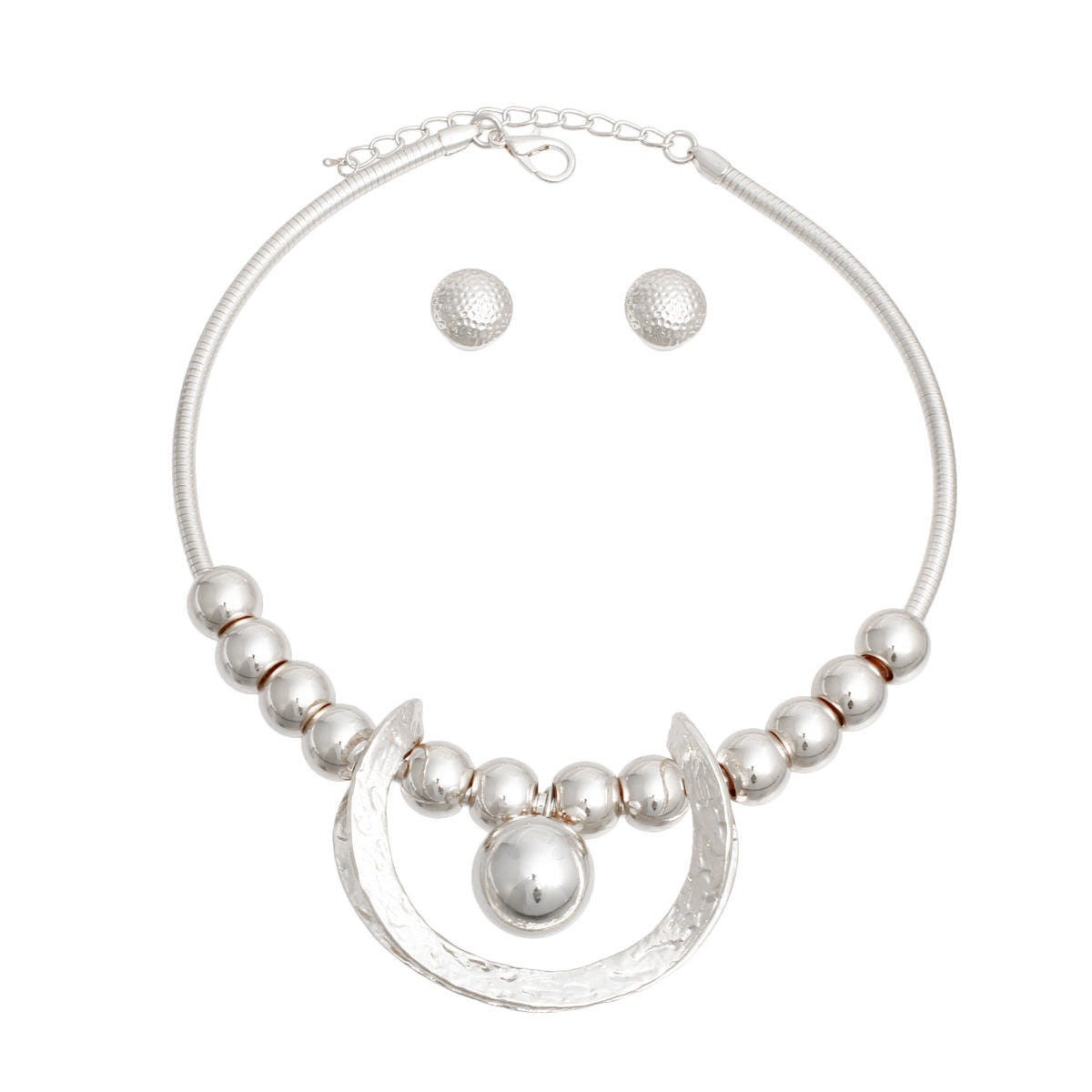 Silver Ball Semicircle Necklace