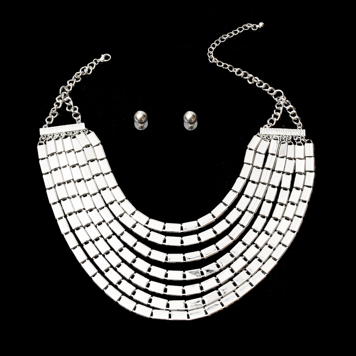 Silver Rectangle Link Chain Necklace Set