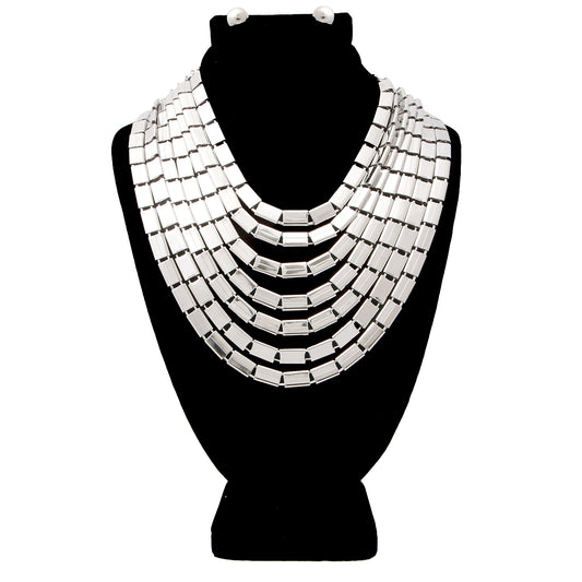 Silver Rectangle Link Chain Necklace Set