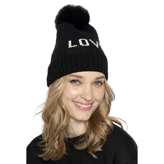 Black LOVE Pom Beanie