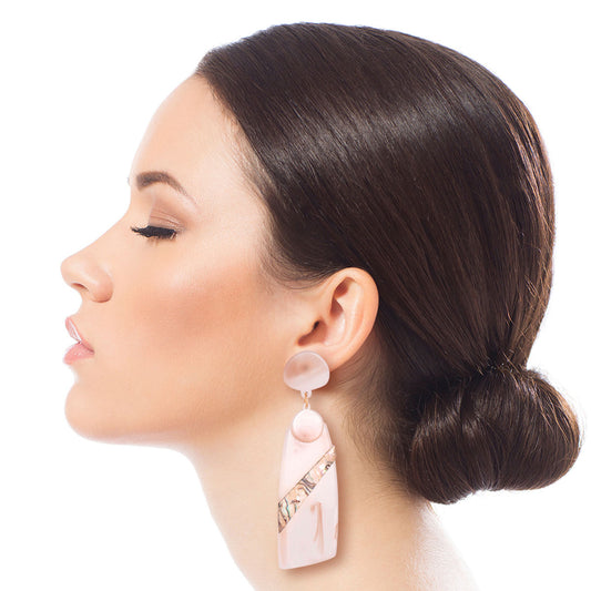 Brown Marbled Abalone Oblong Earrings